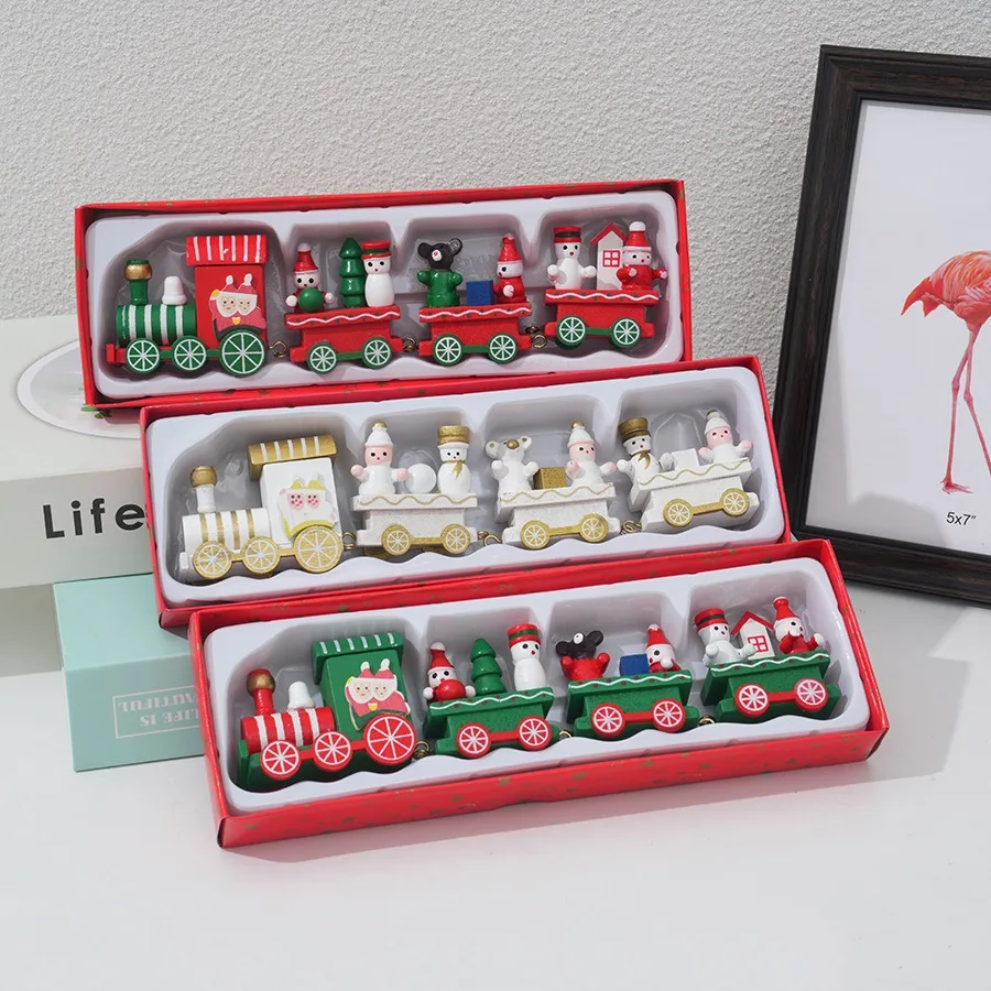 Top Kids Xmas Toys - Kereta Natal Mini Kayu Lukis Dekorasi