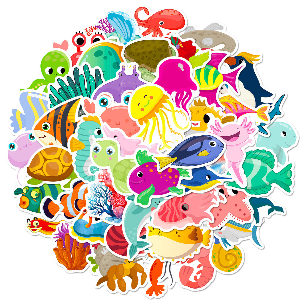 50 Buah Stiker Kehidupan Laut  - Kids Toys Store ulasan dan harga